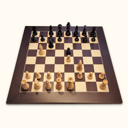 Chess set paris at dusk with chess pieces french staunton and chessboard wenge deluxe top view