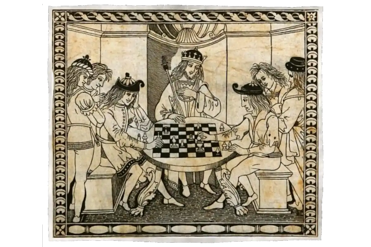 The illustration of the chess game by the Dominican Jacobus de Cessolis in his book A Book on the Character of Men and the Duties of the Nobility and the Common People at Chess from the year 1473