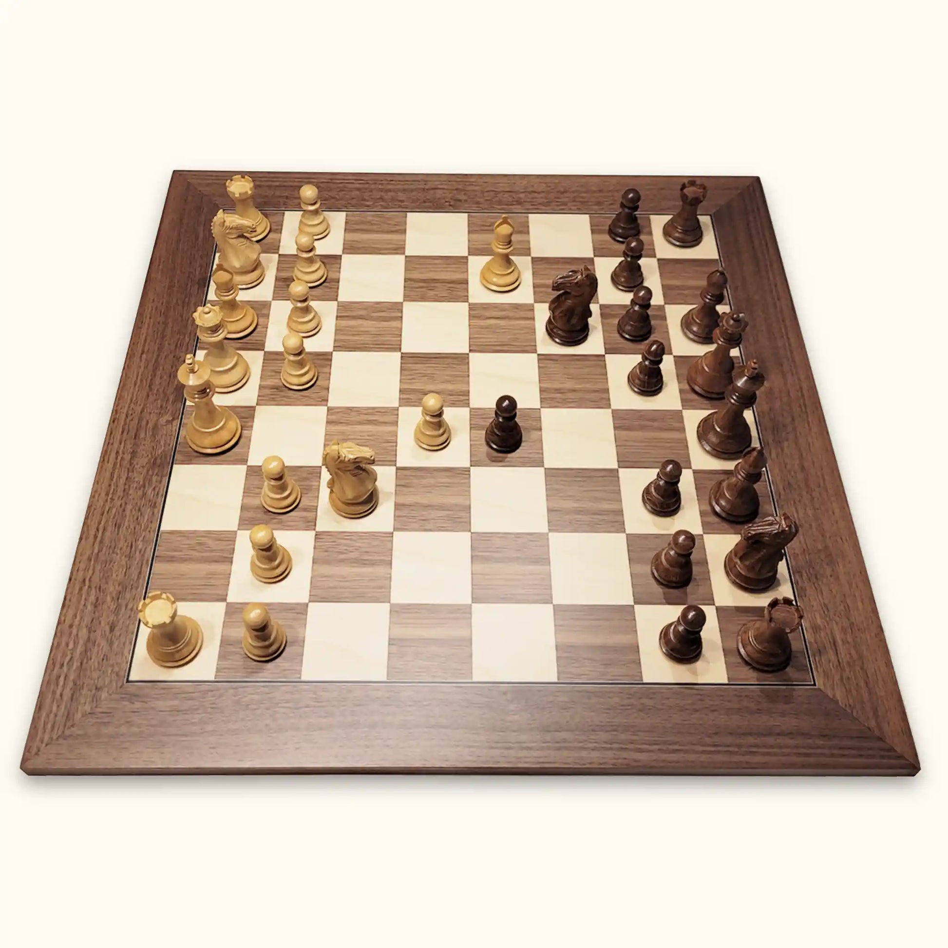 Chess set london at dawn with chess pieces supreme and chessboard walnut deluxe side view
